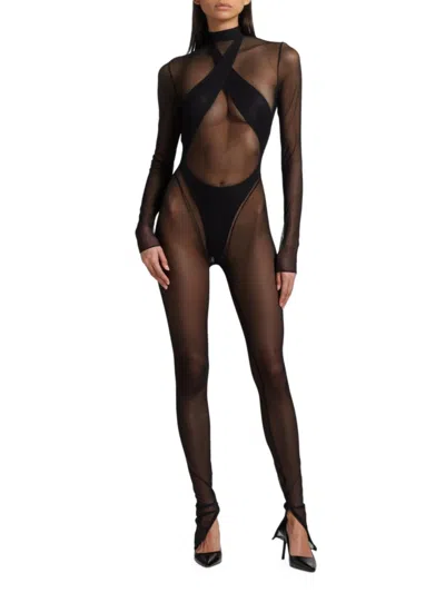 Laquan Smith Women's Sheer Mesh Jumpsuit In Black