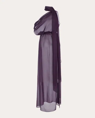 Laquan Smith Women's Sheer Silk Chiffon Draped Scarf Gown In Purple