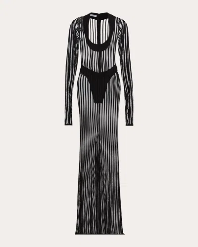 Laquan Smith Women's Sheer Stripe Scoop Neck Gown In Black