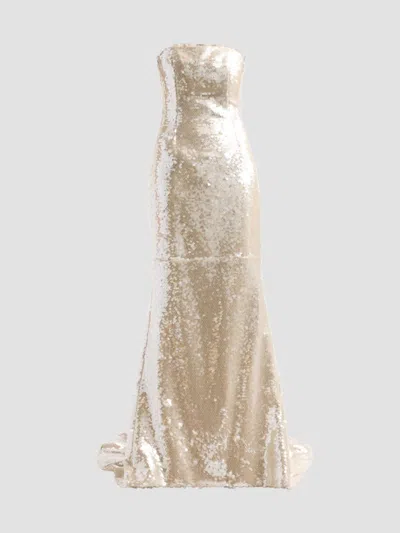 Laquan Smith Strapless Lace-up Sequined Trumpet Gown In Nude