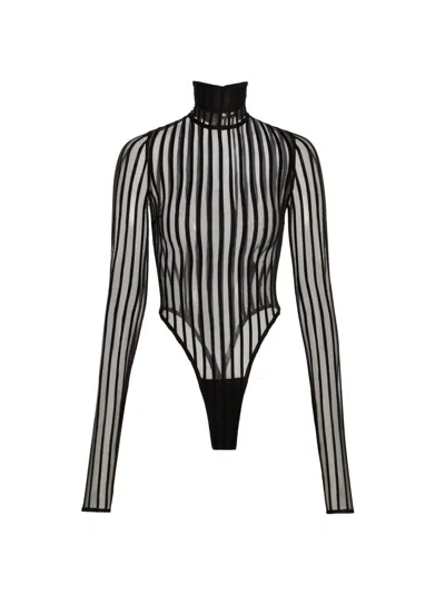 Laquan Smith Women's Striped Sheer Turtleneck Bodysuit In Multi