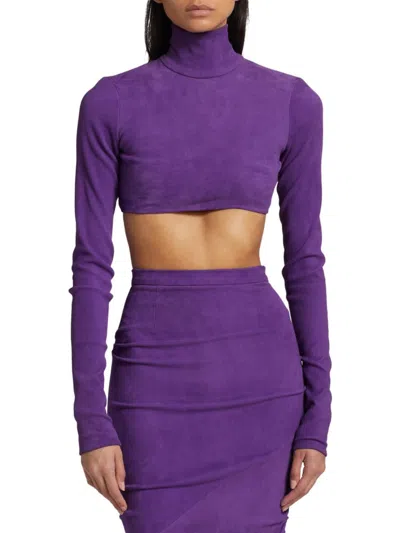 LAQUAN SMITH LAQUAN SMITH WOMEN'S SUEDE LONG SLEEVE CROP TOP