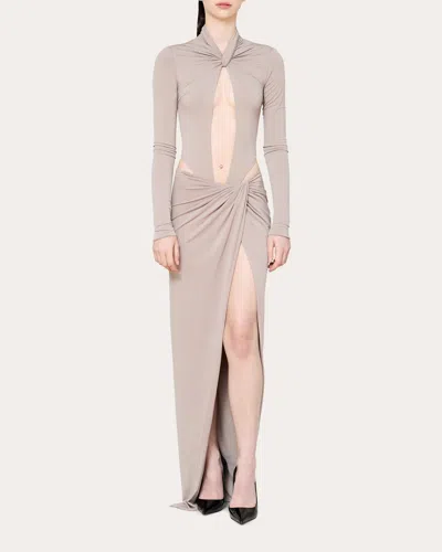 Laquan Smith Women's Twist-front Cutout Jersey Bodysuit In Grey