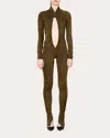 Laquan Smith Women's Twist-front Faux Suede Cutout Jumpsuit In Green