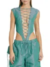 Laquan Smith Utility Lace-up Bodysuit In Aqua