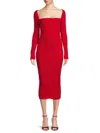 Laquan Smith Long Sleeve Square Neck Rib Midi Dress In Cherry