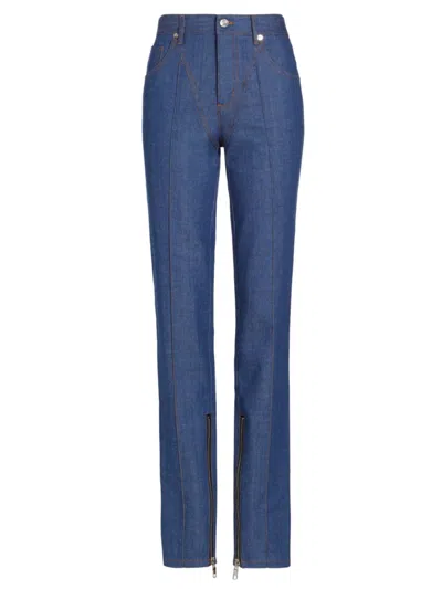 Laquan Smith Women's Zipper-detail Tapered Denim Pants In Dark Blue