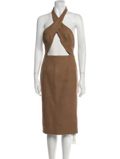 Pre-owned Laquan Smith Wool Knee-length Dress In Brown