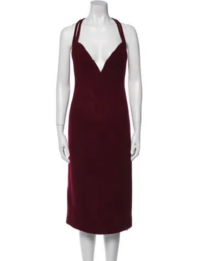 Pre-owned Laquan Smith Wool Midi Length Dress In Burgundy