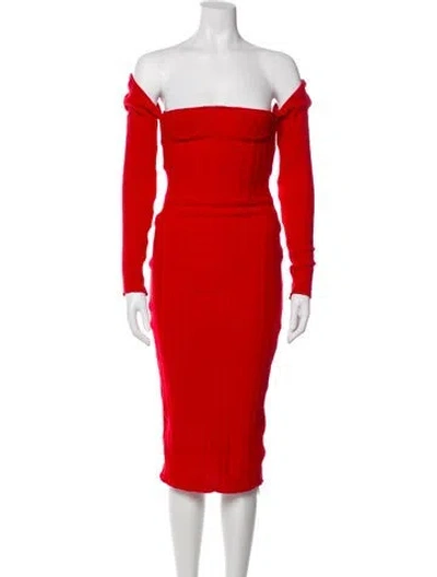Pre-owned Laquan Smith Wool Midi Length Dress In Red