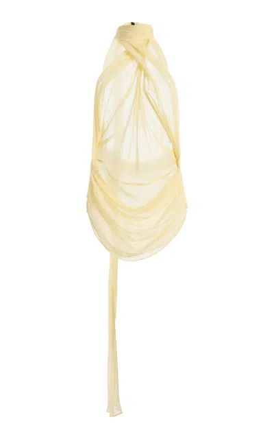 Laquan Smith Wrap Silk-blend Halter Top In Yellow