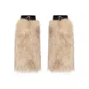 Lara Ari Neutrals / Black Plush Faux Fur Leg Warmers With Heart Buckle Detail In Black