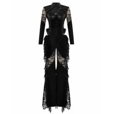 Lara Ari Women's Black Bella Noir Suede & Leather Jumpsuit
