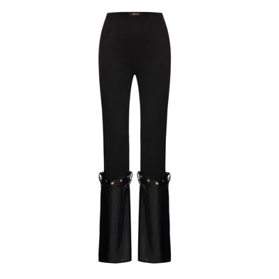 Lara Ari Women's Black Suede Trousers – With Removable Leather Leg Warmers
