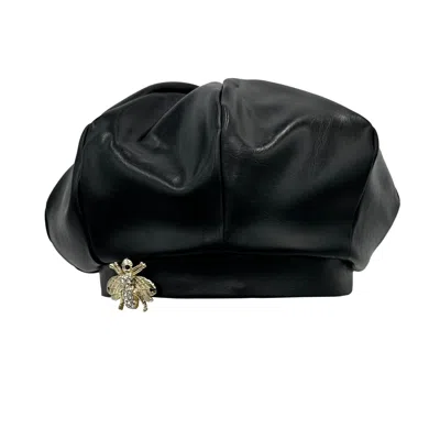 Lara Ari Women's Black Faux Leather Bee Beret