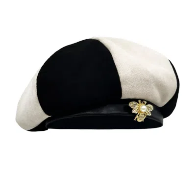 Lara Ari Women's Black / White Two-tone Suede & Faux Leather Beret – Ivory & Black