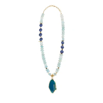 Lara Ari Women's Blue Aquamarine & Lapis Lazuli - Agate Pendant Necklace & Lapis Bracelet
