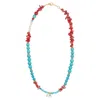 Lara Ari Women's Blue / Red Natural Stone Necklace – Turquoise Coral & Pearl Accents