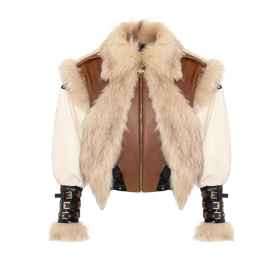 Lara Ari Women's Brown Faux Fur & Leather Jacket In Multi