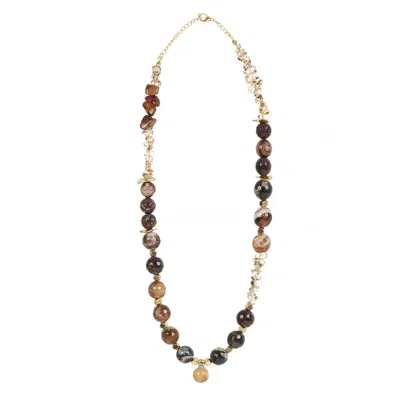 Lara Ari Women's Brown / Gold Agate & Clear Quartz Natural Stone Necklace
