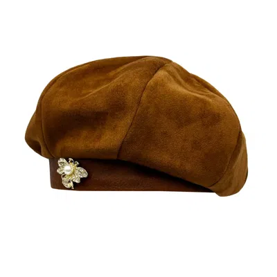 Lara Ari Women's Brown Scuba Suede Bee Beret