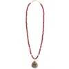 Lara Ari Women's Gold / Red Red Crystal & Agate Pendant Necklace