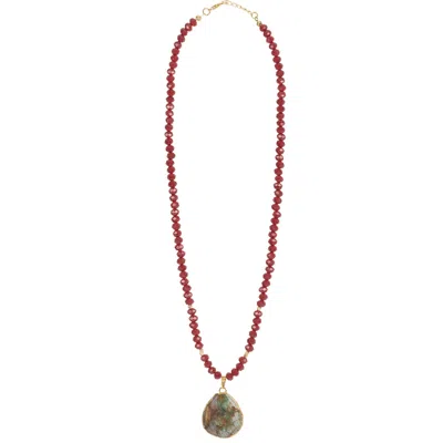 Lara Ari Women's Gold / Red Red Crystal & Agate Pendant Necklace