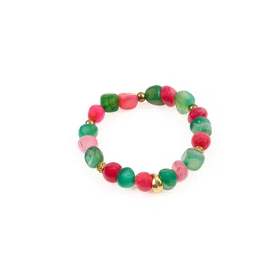 Lara Ari Women's Green / Pink Multicolor Agate Natural Stone Bracelet