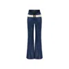 Lara Ari Women's Navy Blue Flared Trousers With Ivory Belt Detail