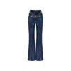 Lara Ari Women's Navy Blue Flared Trousers With Navy Belt Detail
