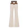 Lara Ari Women's Neutrals Jane Trousers High Waisted Beige Flared Pants With Belt Detail In Black