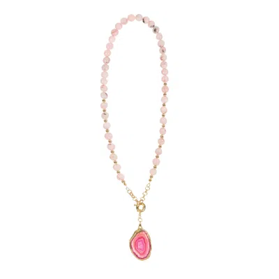 Lara Ari Women's Pink / Gold Pink Quartz & Pink Agate Duo Necklace + Bracelet Set