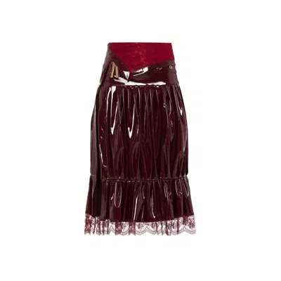 Lara Ari Women's Burgundy Lacquered Fabric & Lace Pleated Skirt In Red