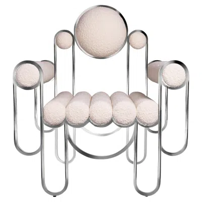 Pre-owned Lara Bohinc Apollo Armchair, Club Chair, Modern, Sculptural, Chrome Frame And Cream Boucle In White
