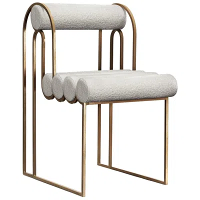 Pre-owned Lara Bohinc Apollo Dinning Chair, Modern, Sculptural, Brass Frame And Cream Boucle In White
