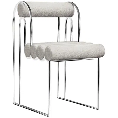 Pre-owned Lara Bohinc Apollo Dinning Chair, Modern, Sculptural, Chrome Frame And Cream Boucle In White