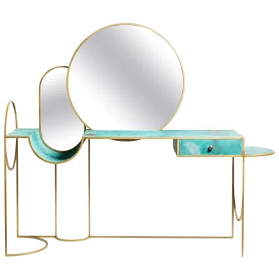 Pre-owned Lara Bohinc Celeste Vanity Console, Verdigris Copper, Steel Frame And Mirror,  In Gray