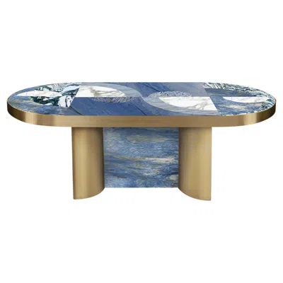 Pre-owned Lara Bohinc Half Moon Dining Table, Blue Azul Marble And Brass, Geometric, By