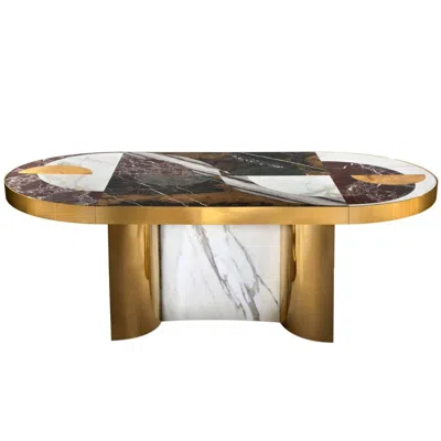 Pre-owned Lara Bohinc Half Moon Dining Table, Marble And Brass, By  In Brown