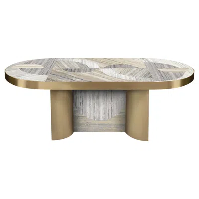 Pre-owned Lara Bohinc Half Moon Dining Table Travertine Marble Brass, Geometric  In Brown