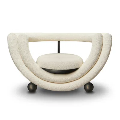 Pre-owned Lara Bohinc Kissing Armchair, Modern, Sculptural, Rounded, Bronze Metal, Cream Boucle Fabric In White