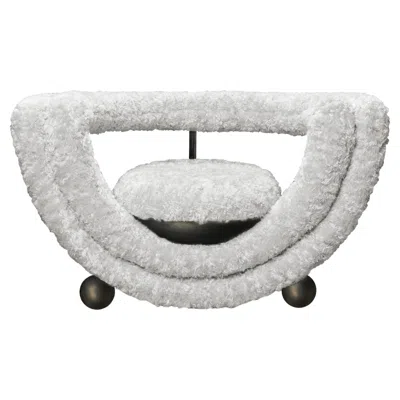 Pre-owned Lara Bohinc Kissing Armchair, Modern, Sculptural, Rounded, Bronze Metal Cream Furry Fabric In White