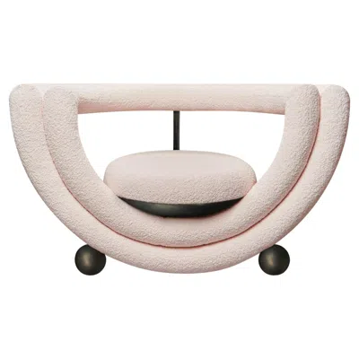 Pre-owned Lara Bohinc Kissing Armchair, Modern, Sculptural, Rounded, Bronze Metal Pink Boucle Fabric