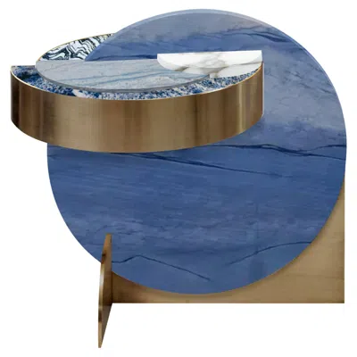 Pre-owned Lara Bohinc Lunar Full Moon Blue Azul Marble And Brass Side Table, Geometric, By