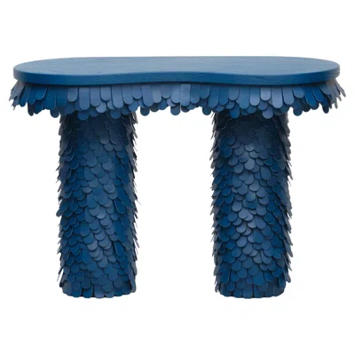 Pre-owned Lara Bohinc Oblong Textured Organic Blue Leather And Wood Console