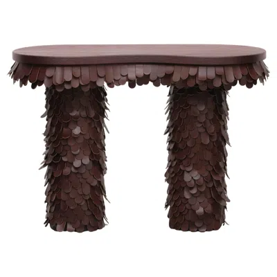 Pre-owned Lara Bohinc Oblong Textured Organic Brown Leather And Wood Console