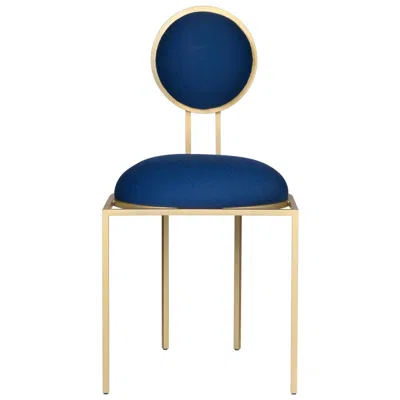 Pre-owned Lara Bohinc Orbit Dining Chair In Blue Wool Fabric, Brushed Brass, By