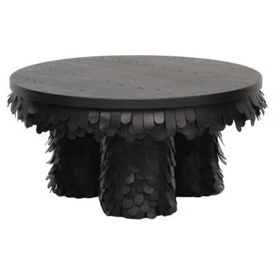 Pre-owned Lara Bohinc Round Textured Organic Black Leather And Wood Coffee Table