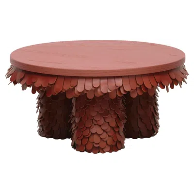 Pre-owned Lara Bohinc Round Textured Organic Brown Leather And Wood Coffee Table