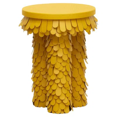 Pre-owned Lara Bohinc Round Textured Organic Yellow Leather And Wood Side Table